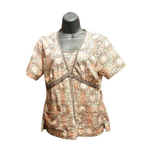 Los Angeles Rose Women's Floral Mandalas Scrub Top - Size XS - JC353